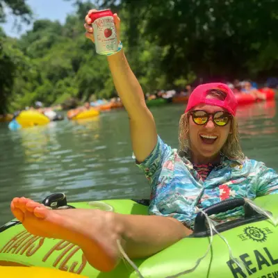 a person floating down a river