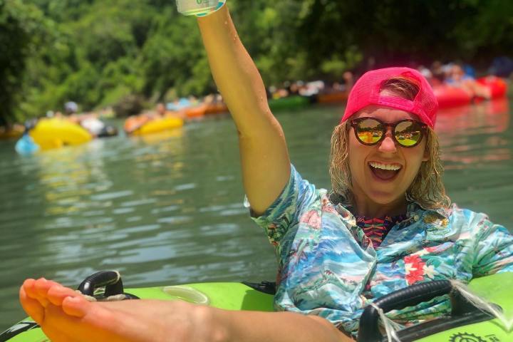 a person floating down a river